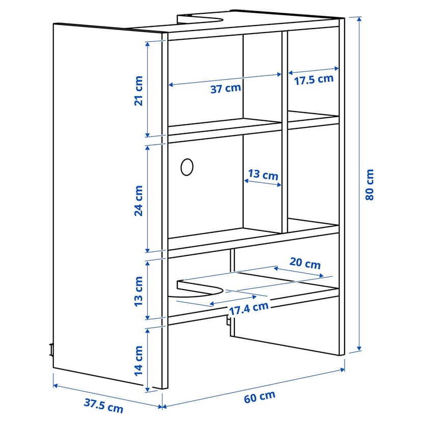 METOD — навесной шкаф д/встроенной вытяжки, белый, 60x37x80 см