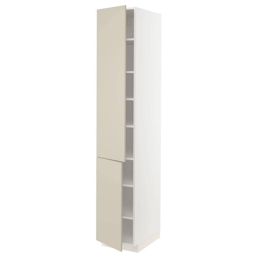 METOD — высокий шкаф с полками/2 дверцы, белый/Havstorp бежевый, 40x60x220 см