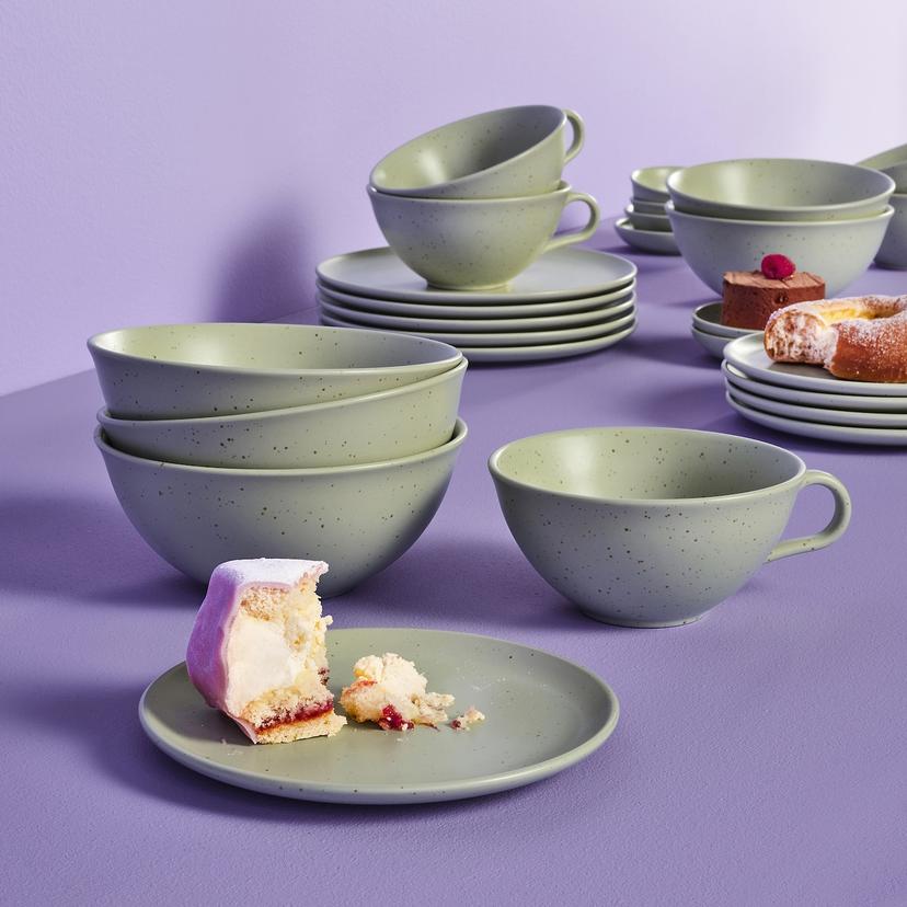 MOSSMAL — тарелка, орнамент «точки»/светло-зеленый, 22 см