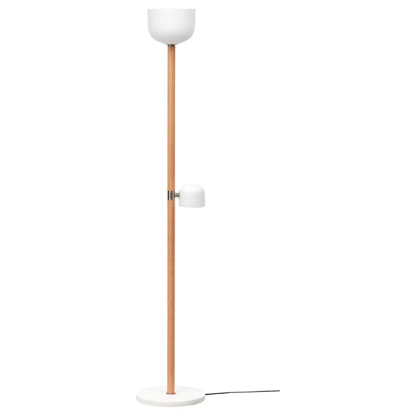 MOSSPLYM — Lampa podłogowa/do czytania, opalowa biel szkło/dąb,