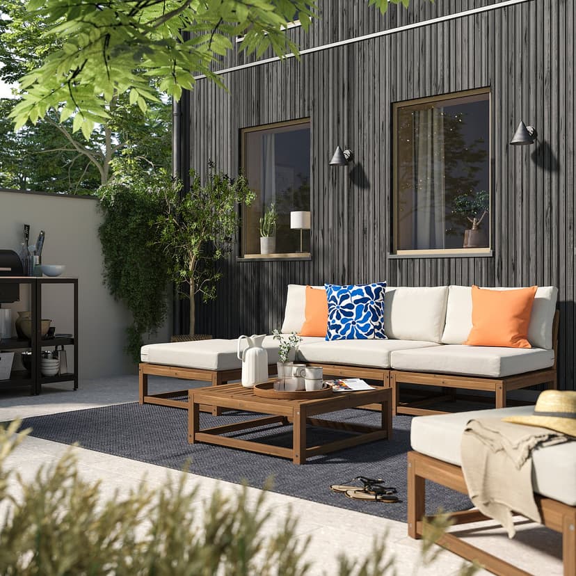 NÄMMARÖ — 3-osobowy zestaw mebli, na zewnątrz bejca jasnobrązowa/Frösön/Duvholmen beżowy,