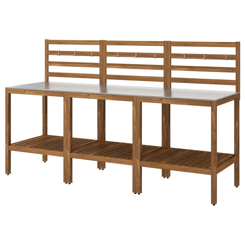 NÄMMARÖ — кухня на открытом воздухе, светло-коричневая морилка/нержавеющ сталь, 240x62 см