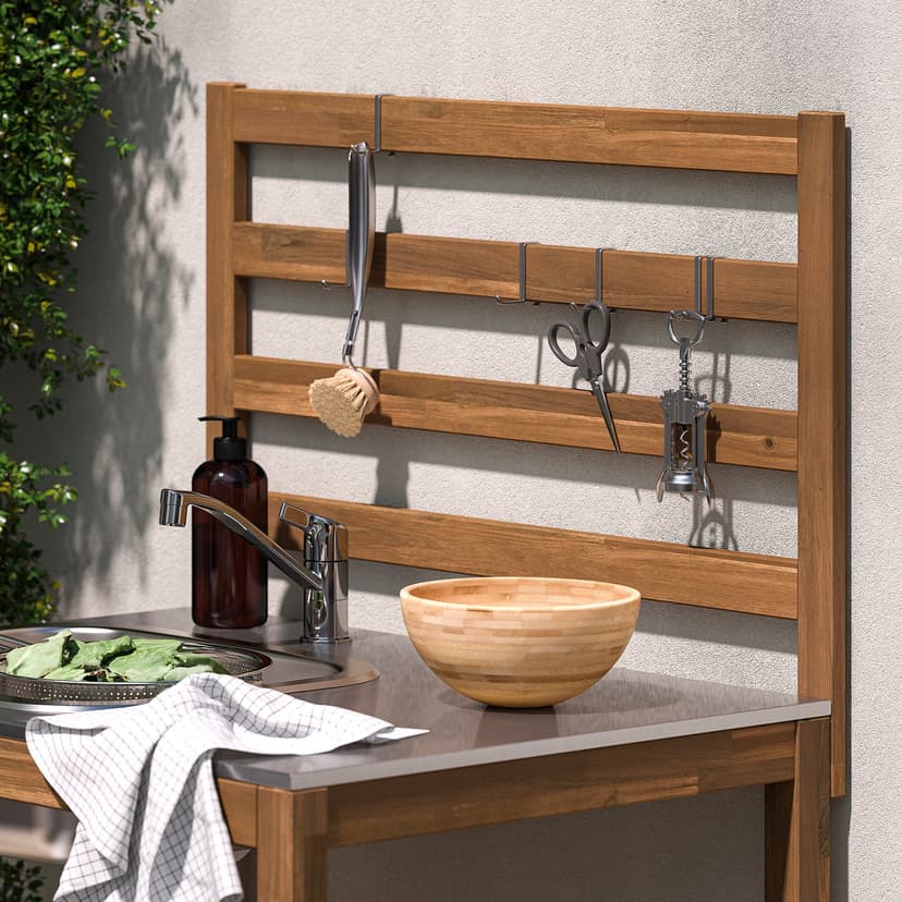 NÄMMARÖ — Moduł pod zlew, bejca jasnobrązowa/stal nierdz na zewnątrz,