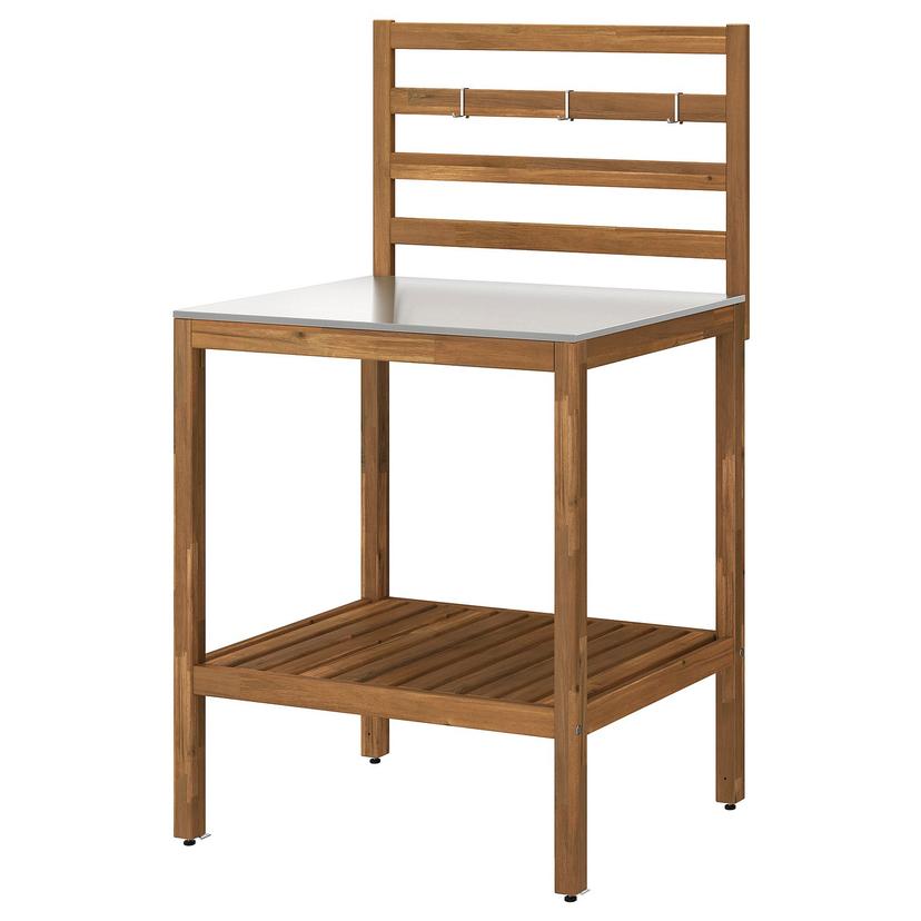 NÄMMARÖ — открытый кухонный модуль, светло-коричневая морилка/нержавеющ сталь для сада, 80x62 см