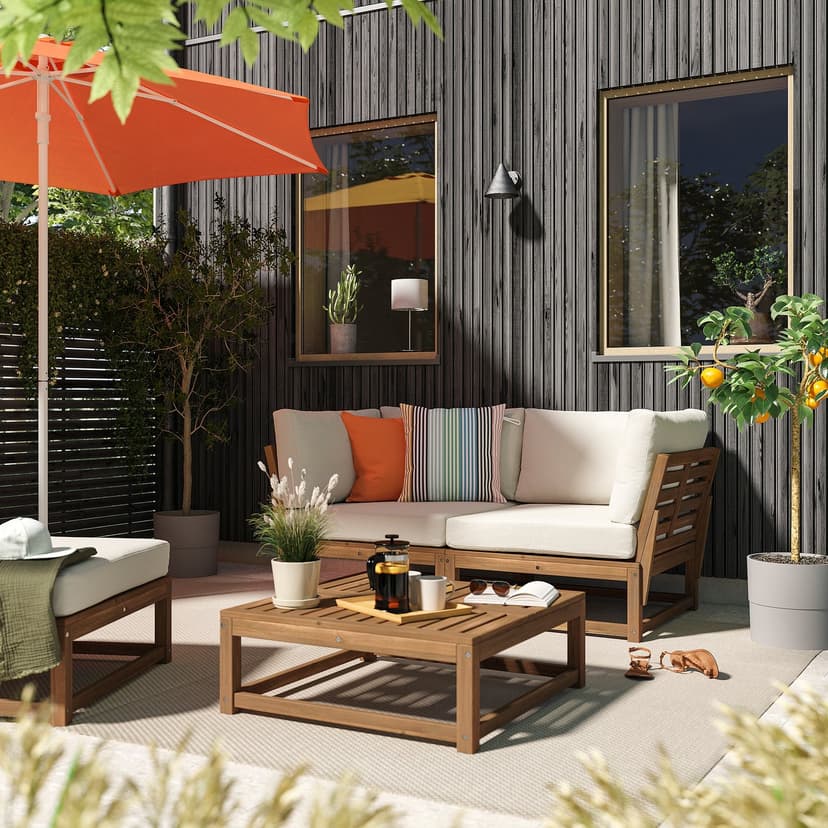 NÄMMARÖ — Sofa modułowa, 2-osobowa, na zewnątrz podłokietnik/bejca jasnobrązowa Frösön/Duvholmen beżowy,