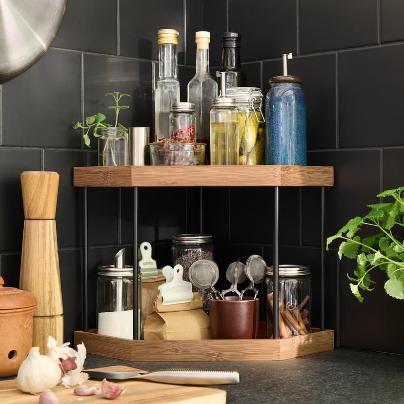 NÅLBLECKA — Półka narożna, metal/bambus do blatu kuchennego,