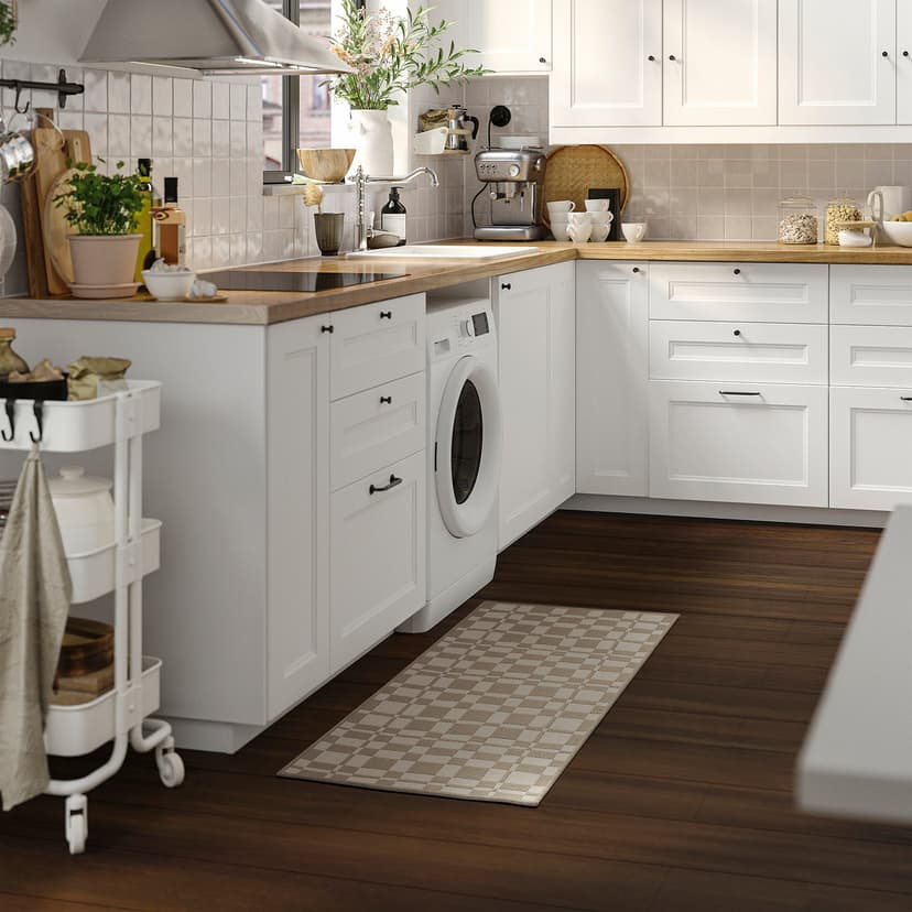 NATTÅG — кухонная коврик, бежевый/клетка, 45x120 см