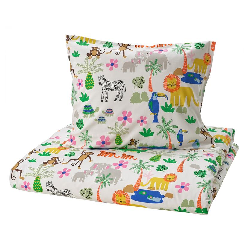 NATTHÄGER — пододеяльник и наволочка, разноцветный/джунгли, 150x200/50x60 см