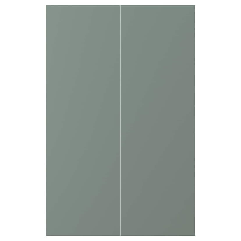 NICKEBO — дверца д/напольн углового шк, 2шт, матовая поверхность серо-зеленый, 25x80 см