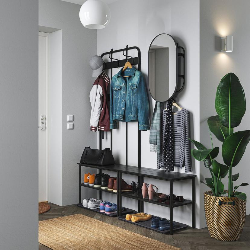 NIPÅSEN / BAGGMUCK — Мебель для прихожей, комплект из 2 предметов, черно-серая.