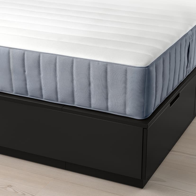 NORDLI — Rama łóżka z pojemnik i materacem, antracyt/Valevåg twardy,