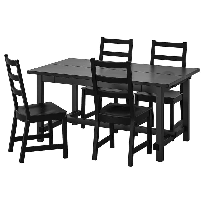 NORDVIKEN / NORDVIKEN — Стол и 4 стула, чёрный/чёрный, 152/223x95 см