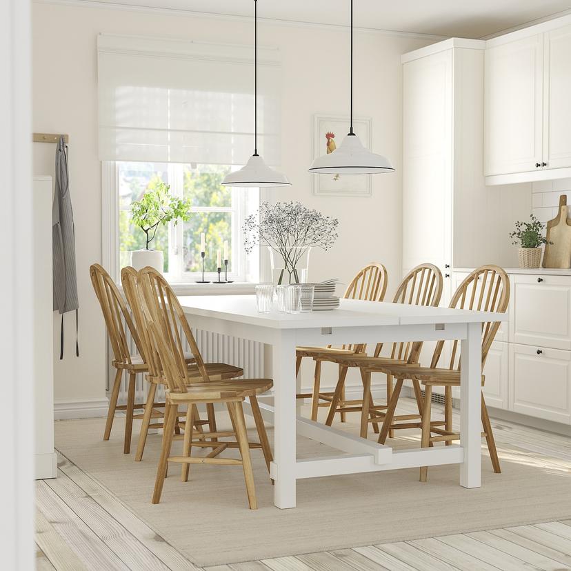 NORDVIKEN / SKOGSTA — Стол и 6 стульев, белый/акация