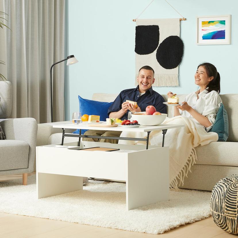 ÖSTAVALL — регулируемый журнальный стол, белый, 90 см