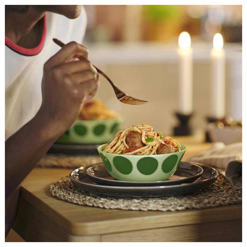 OFTAST — миска, светло-зеленый зеленый/орнамент «точки», 15 см