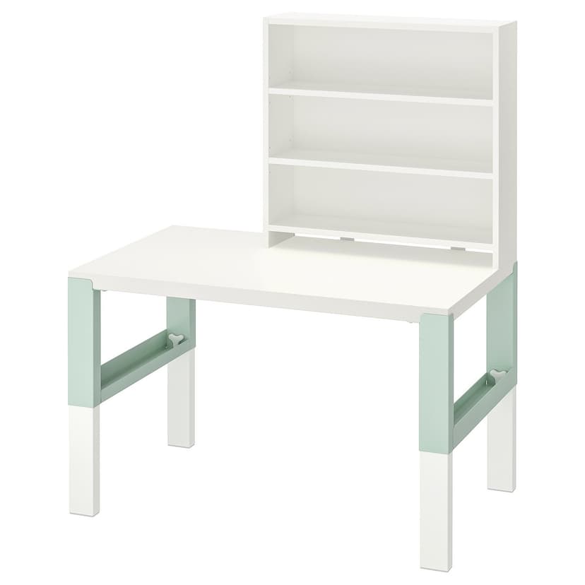 PÅHL — Biurko z półką, regulacja wysokości biały/jasnozielony,