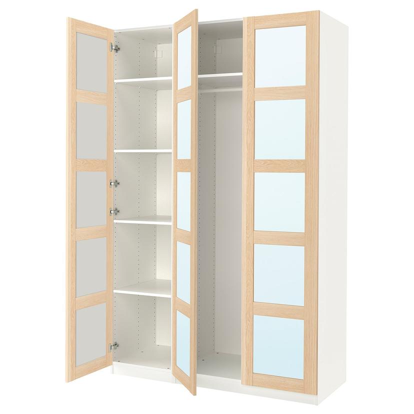 PAX / BERGSBO — Kombinacja szafy, imitacja dębu bejcowanego na biało/lustro,