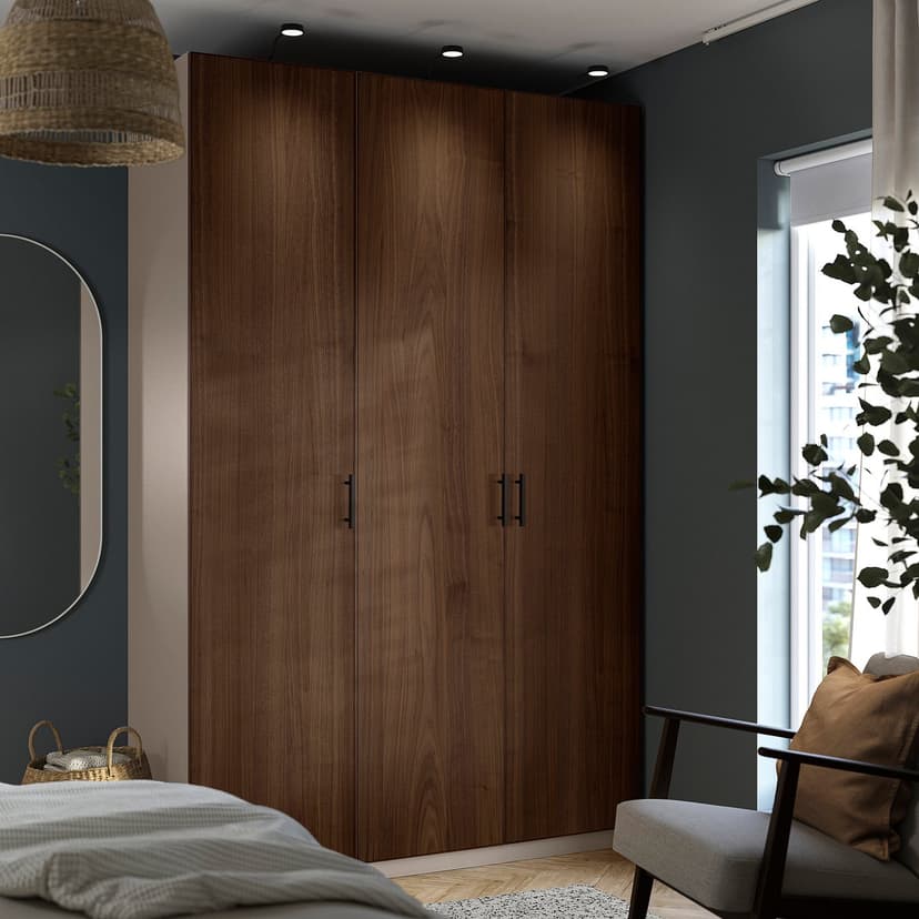 PAX / BJÖRNESKOGEN — Kombinacja szafy, szarobeżowy/okleina orzechowa,