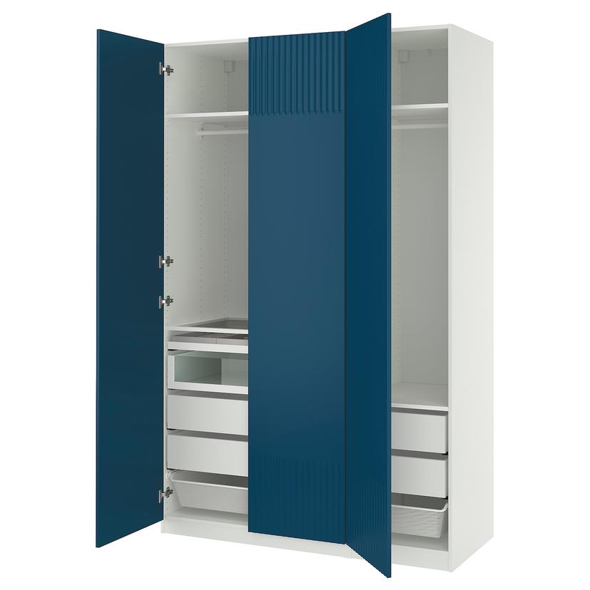 PAX / FYRUDDEN — гардероб, комбинация, белый/синий, 150x60x236 см