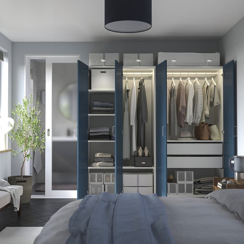 PAX / FYRUDDEN — гардероб, комбинация, белый/синий, 200x60x201 см