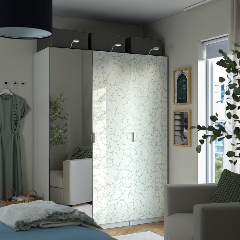 PAX / LINNABERG/ÅHEIM — Kombinacja szafy, biały wzór/lustro,