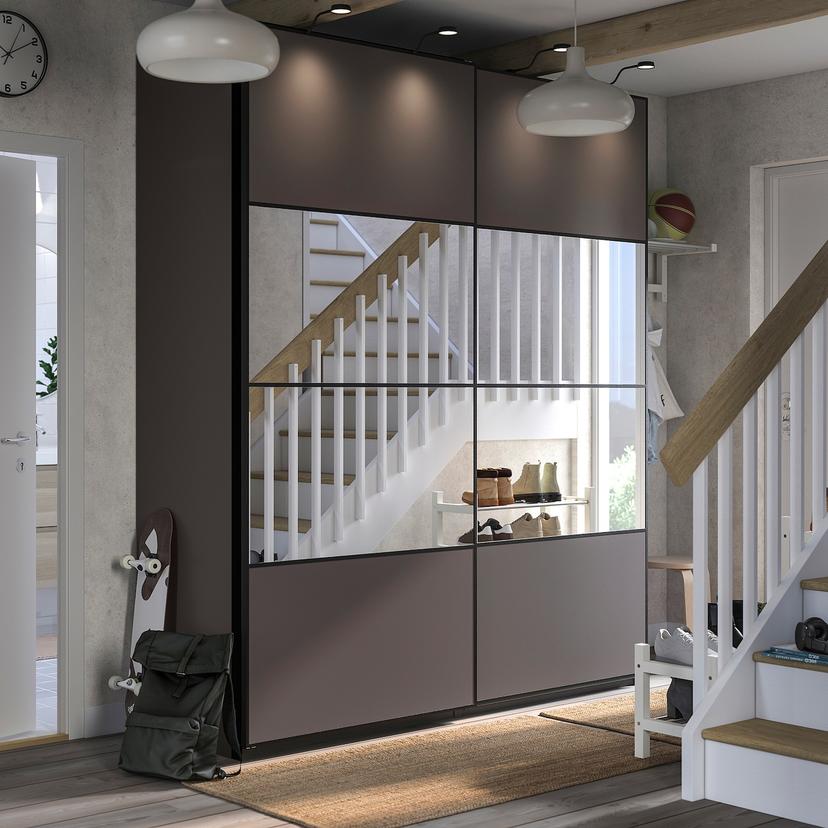 PAX / MEHAMN/AULI — Шкаф с раздвижными дверями, темно-серое двустороннее зеркало