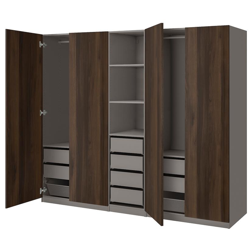 PAX / STORKLINTA — Комплект мебели для гардероба, имитация темно-серого/темно-коричневого дуба.