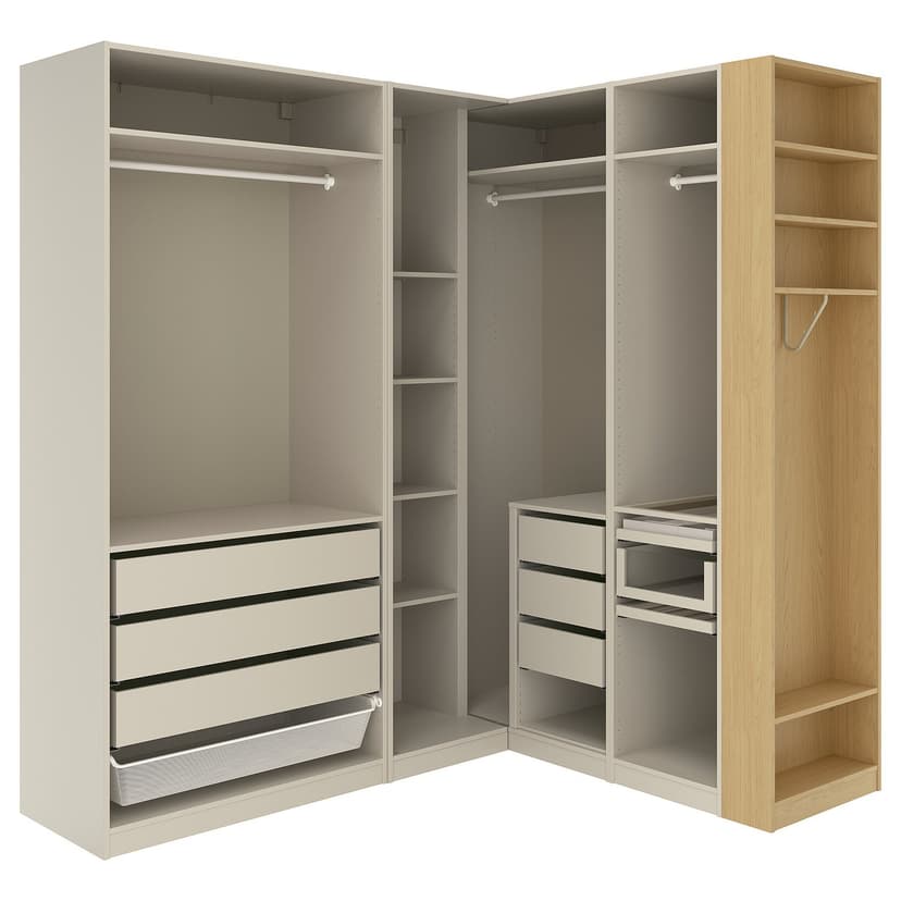 PAX — Szafa narożna, szarobeżowy/szarobeżowy okl dęb,