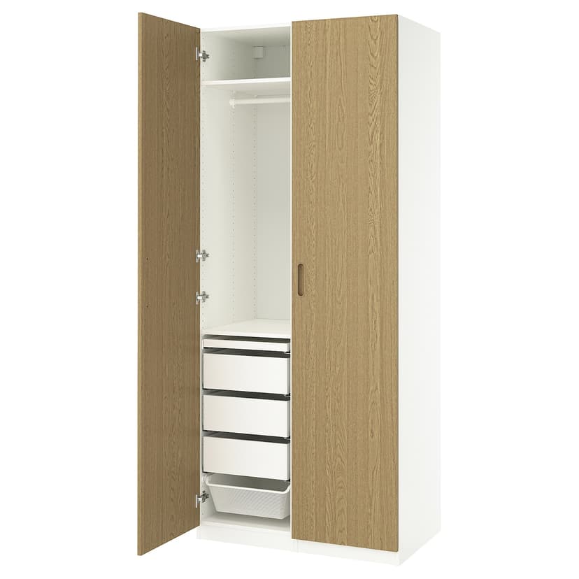 PAX / TONSTAD — гардероб, комбинация, белый/дубовый шпон, 100x60x236 см