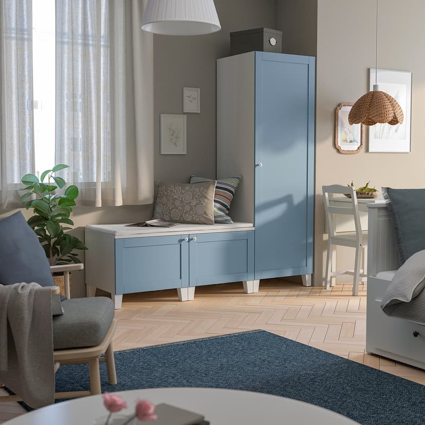 PLATSA — Szafa z 3 drzwiami, biały/Sannidal niebieski,