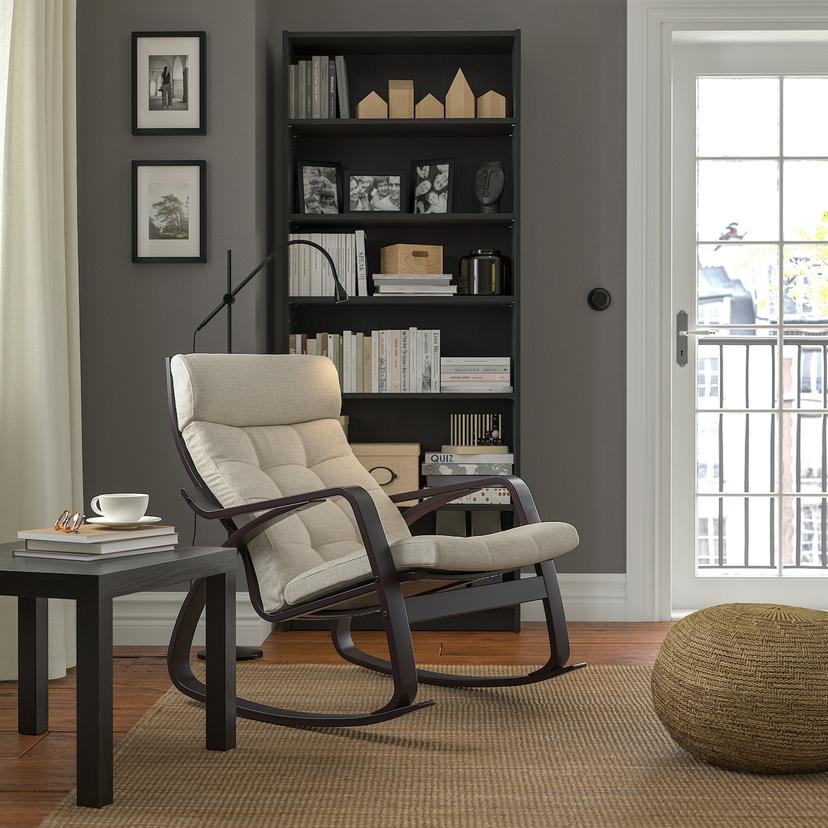 POÄNG — Кресло-качалка, черно-коричневое/бежевое (Gunnared beige)