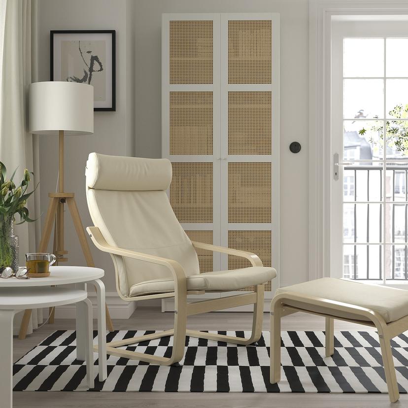 POÄNG — Пуфик, березовый шпон/Глянцевый, кремовый