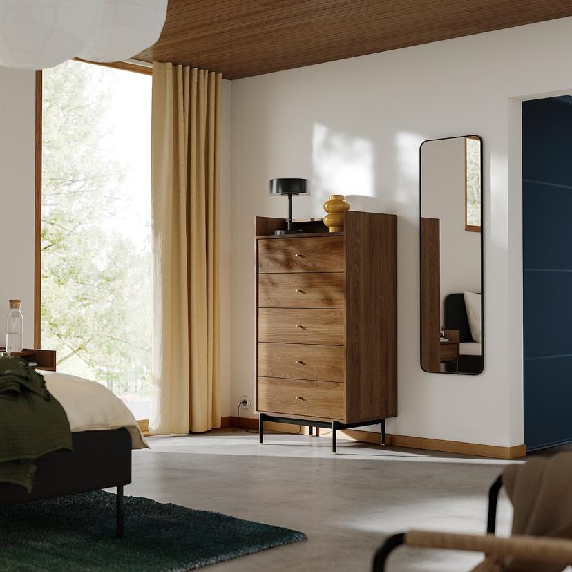 RÅDMANSÖ — комод с 5 ящиками, коричневый под грецкий орех, 70x48x132 см