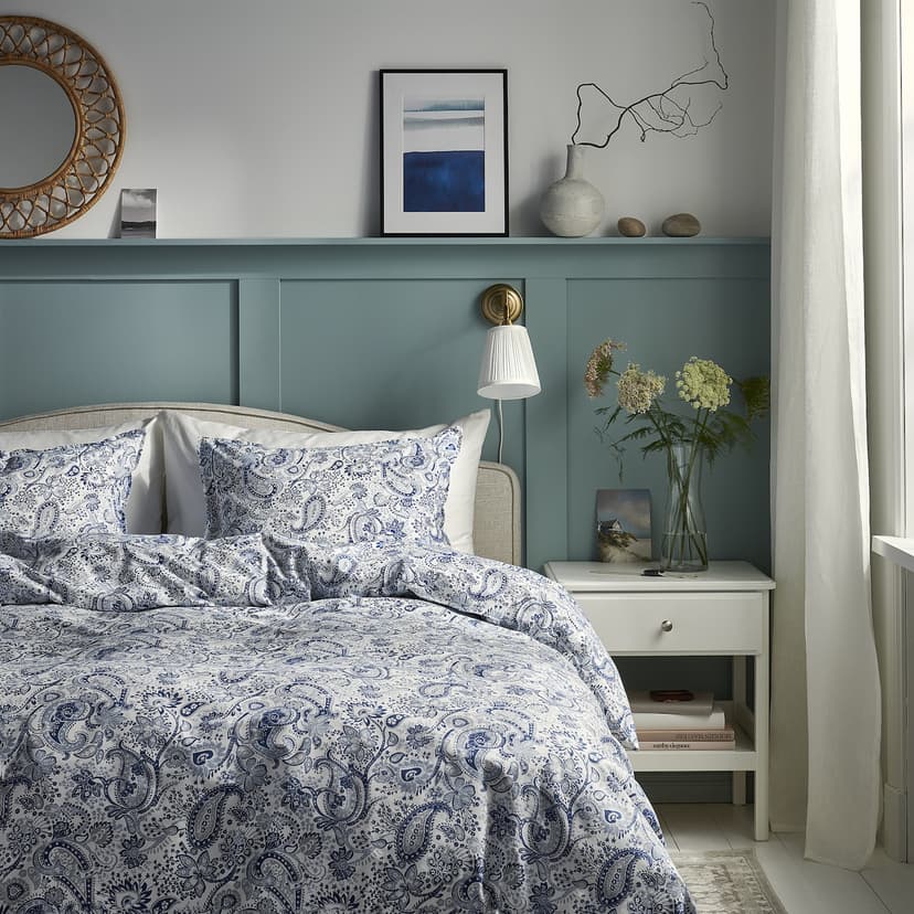 RODGERSIA — пододеяльник и наволочка, синий/белый, 150x200/50x60 см