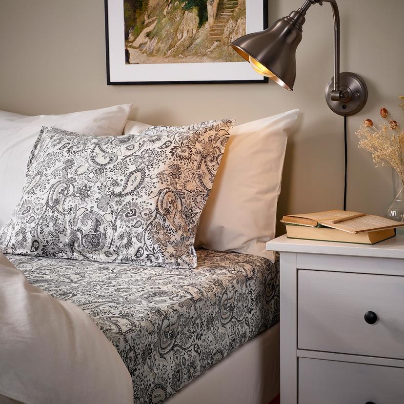 RODGERSIA — простыня натяжная, серый/белый, 140x200 см