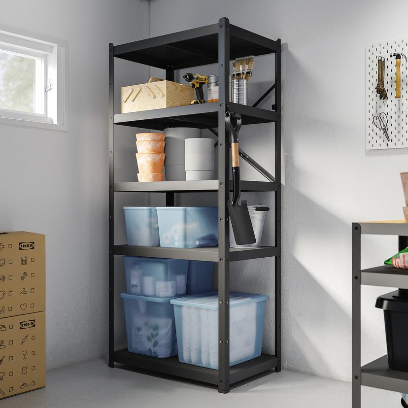 RYKTA — контейнер с крышкой, прозрачный серо-синий, 36x50x35 см/44.5 л