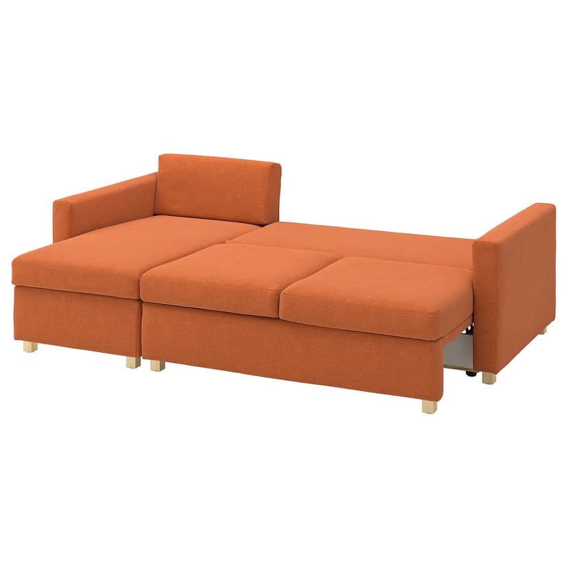 SALTSJÖBADEN — 3-os sofa rozkładana z szezlongiem, Tonerud czerwonobrązowy,