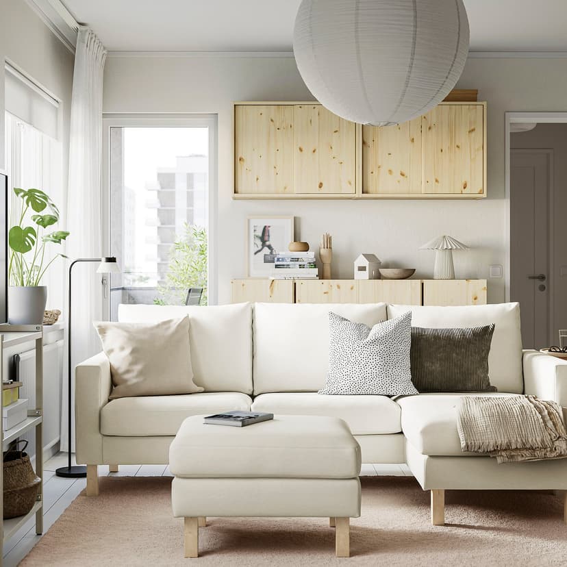 SALTSJÖBADEN — Sofa 3-osobowa z szezlongiem, Vittangi jasnobeżowy/biały,