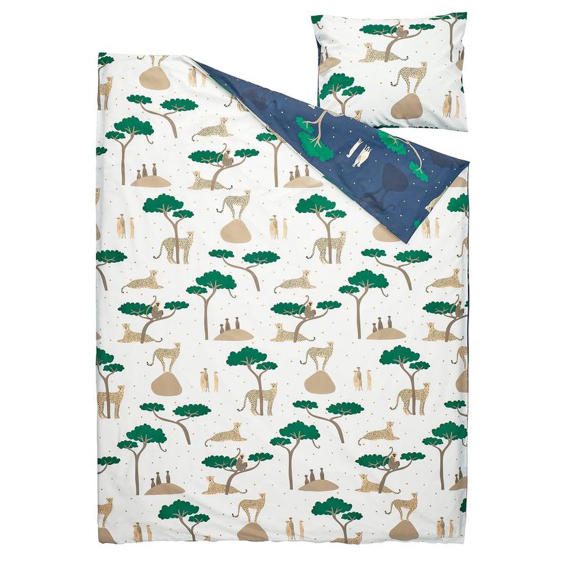 SANDLÖPARE — Пододеяльник и наволочка, белый/синий/саванна