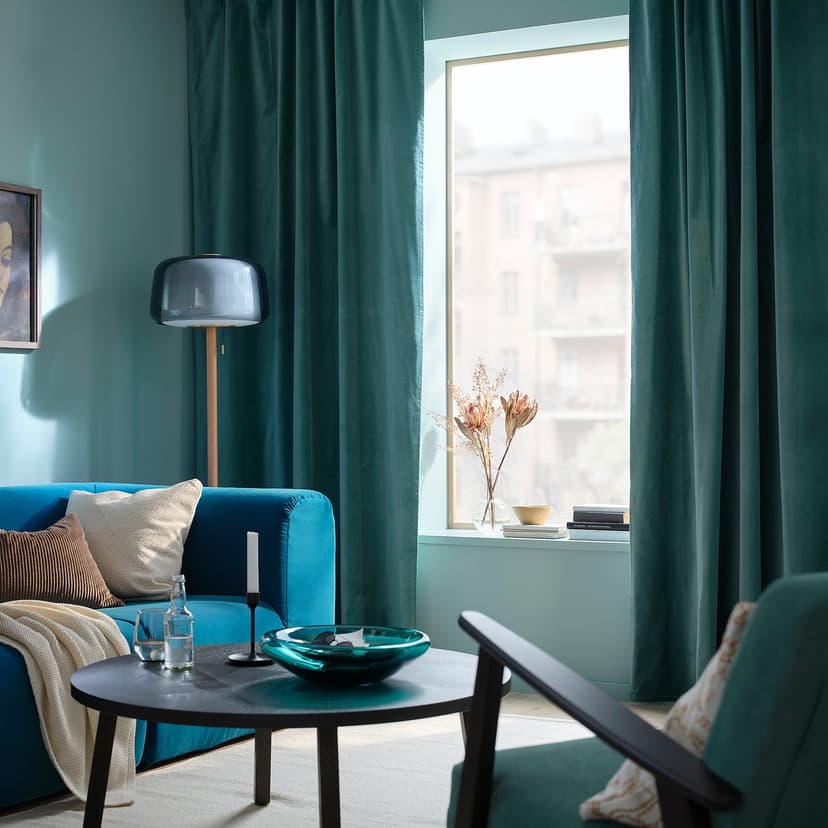 SANELA — гардины, 2 шт., темно серо-бирюзовый, 140x300 см