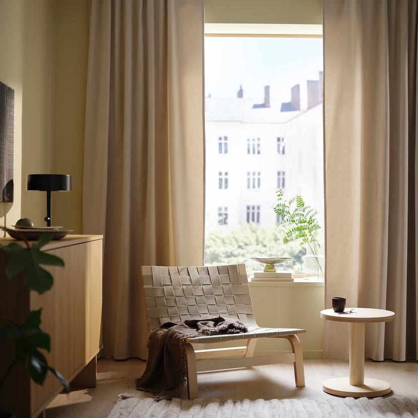 SANELA — Шторы, 2 шт., светло-бежевые/с декоративной тесьмой.