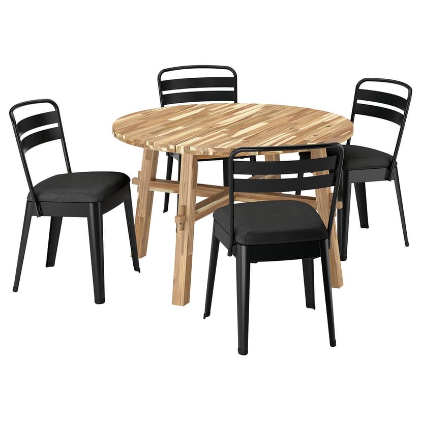 SKOGSTA / RAMSNÄS — Stół i 4 krzesła, akacja/antracyt Vissle ciemnoszary,