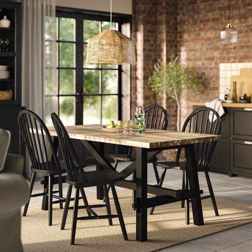 SKOGSTA — Stół i 4 krzesła, akacja/czarny/czarny,