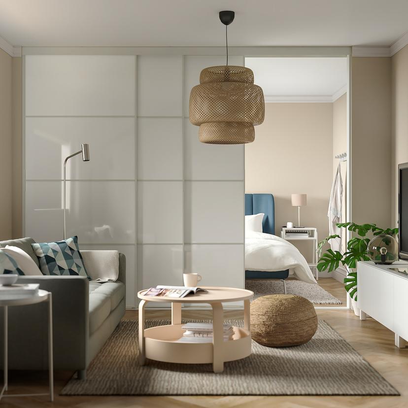 SKYTTA / FÄRVIK — Комбинированная раздвижная дверь, белое/белое стекло