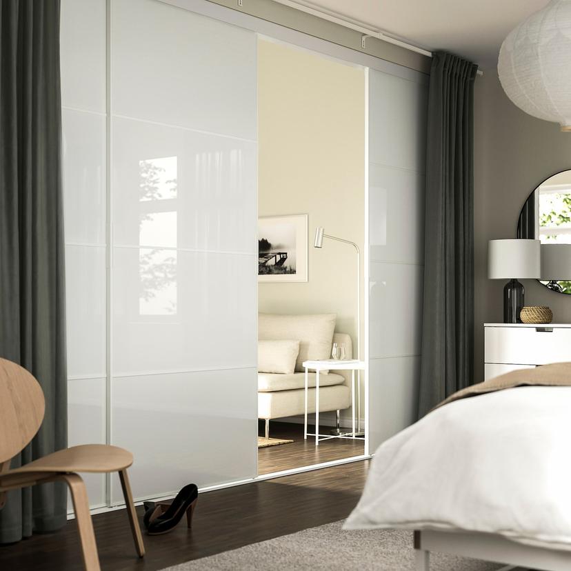 SKYTTA / FÄRVIK — дверь раздвижная, комбинация, белый/белый стекло, 351x240 см