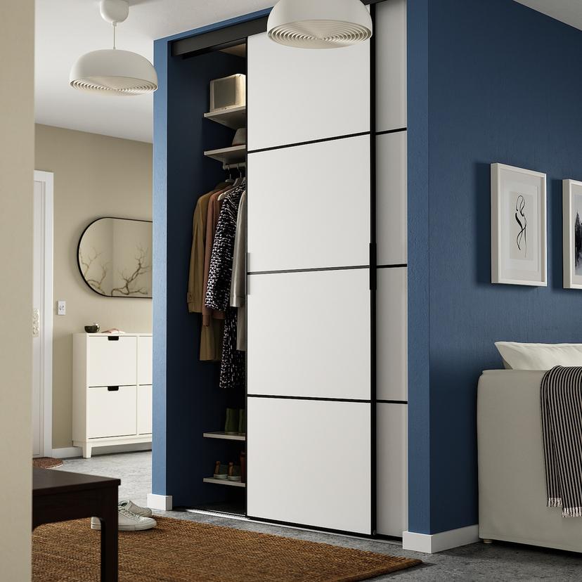 SKYTTA / MEHAMN — дверь раздвижная, комбинация, черный/двусторонний белый, 152x240 см