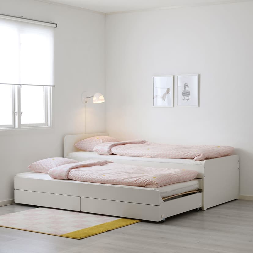 SLÄKT — Выдвижная кровать с ящиком, белый, 90x200 см