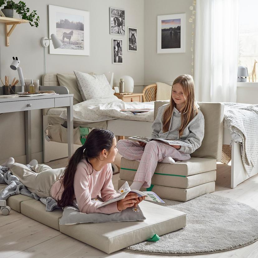 SLÄKT — пуф/матрас, складной, Vissle бежевый/зеленый