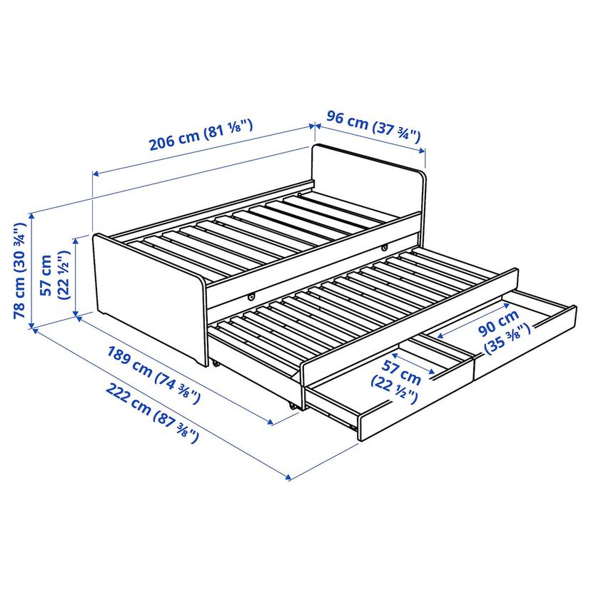 SLÄKT — Кровать с нижним спальным местом/ящиком для хранения, белая.