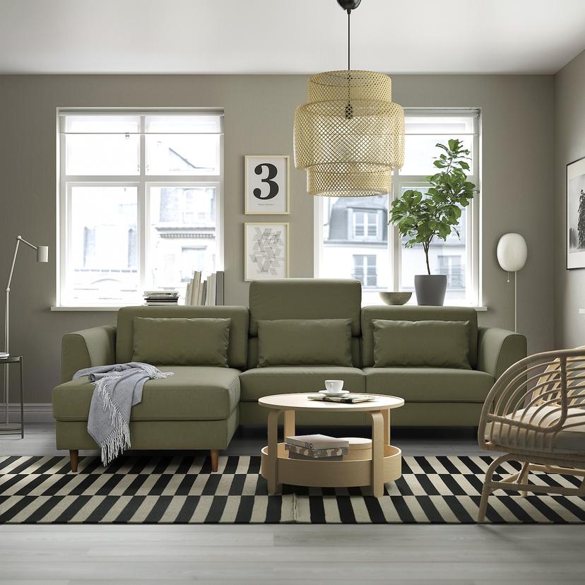 SLATORP — Трехместный диван с шезлонгом, Vissle желто-зеленого цвета.